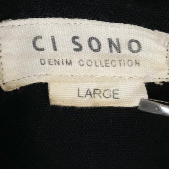 CI SONO Jacket Women L Black Denim 4 Pockets Button Up Long-Sleeve Cotton - Picture 3 of 9
